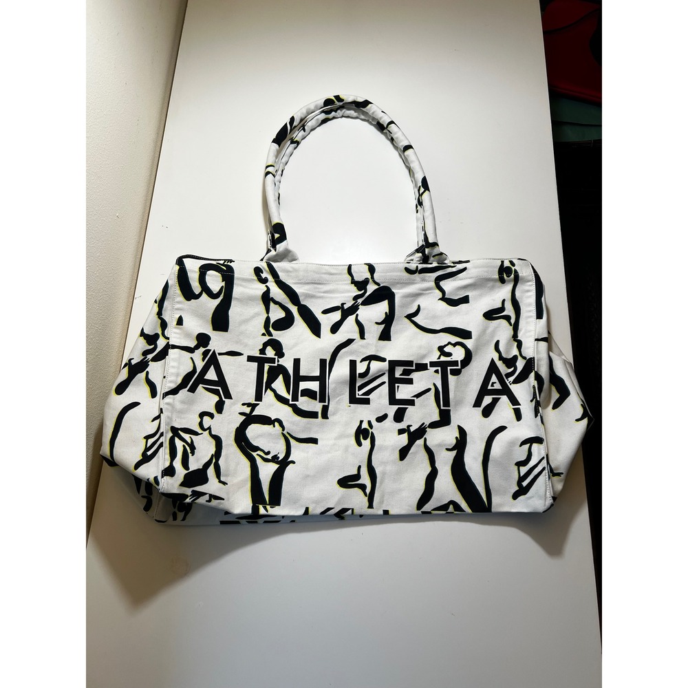 Athleta Power Of She Travel Gym Bag L White Tote Canvas Exercise Beach